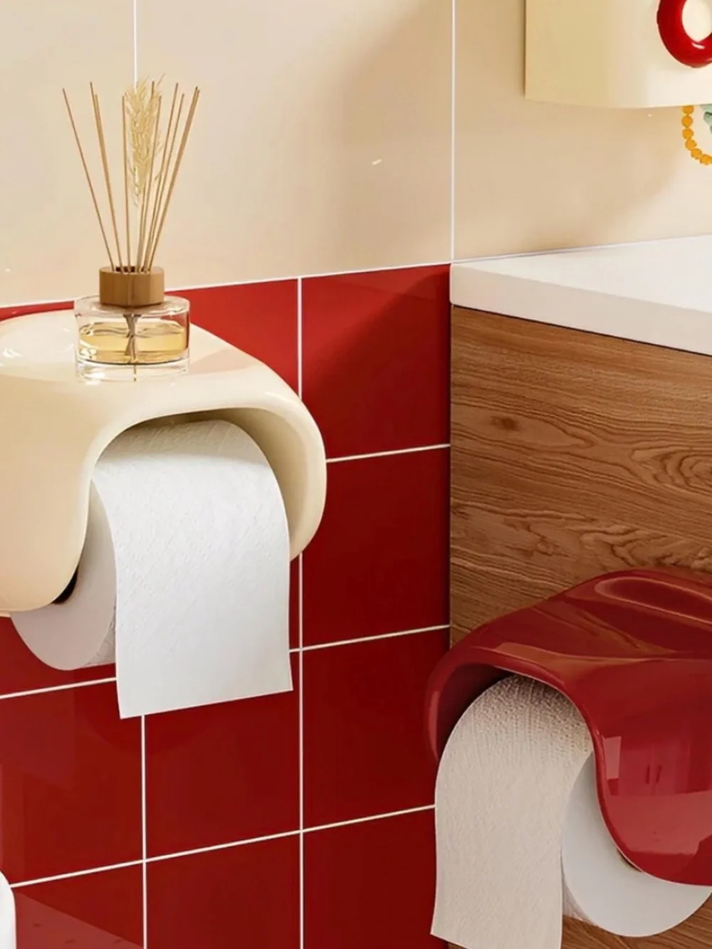 Minimalist Wall Toilet Paper Holder with Shelf - Cream